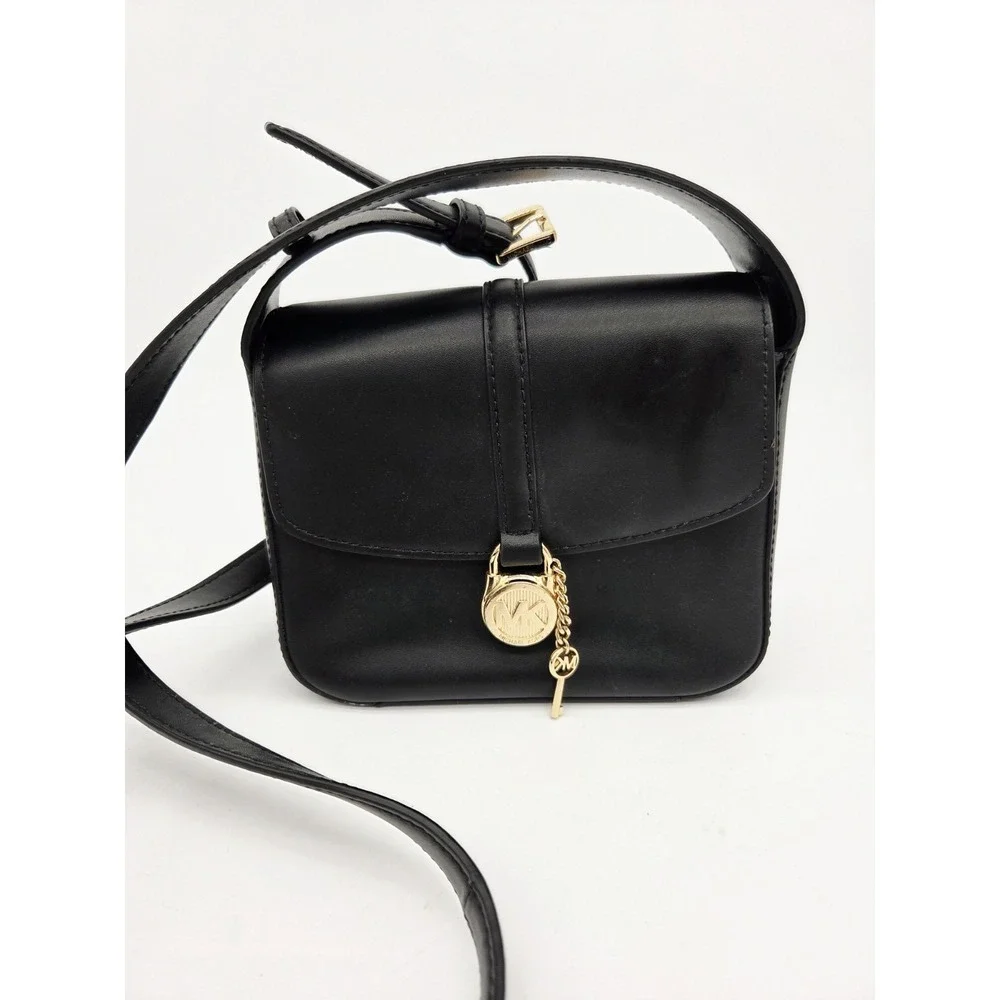 Michael Kors Lyra Small Flap Crossbody‎ MK Key Lock Bag Black Leather